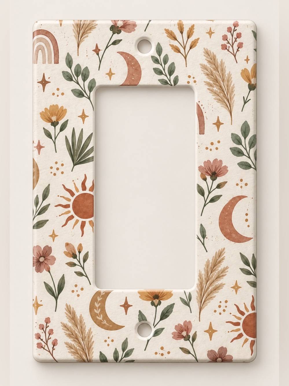 Boho Sun Moon Floral Rocker GFCI Wall Plate Neutral Rainbow Botanical Decor